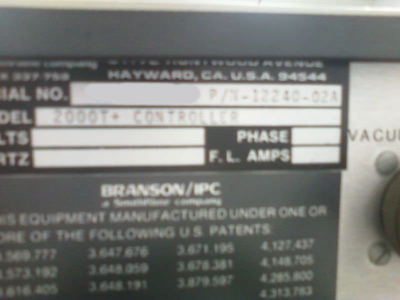 Branson IPC P 2000 Barrel Etcher