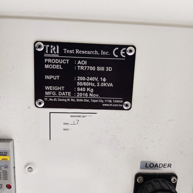 Test Research Inc (TRI) TR 7700 SIII 3 D AOI (Automated Optical Inspection)