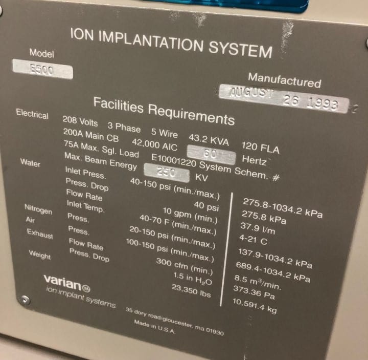 Varian E 500 Ion Implanter
