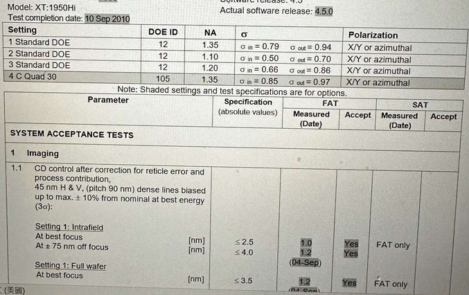 ASML Twinscan XT 1950 Hi Scanner