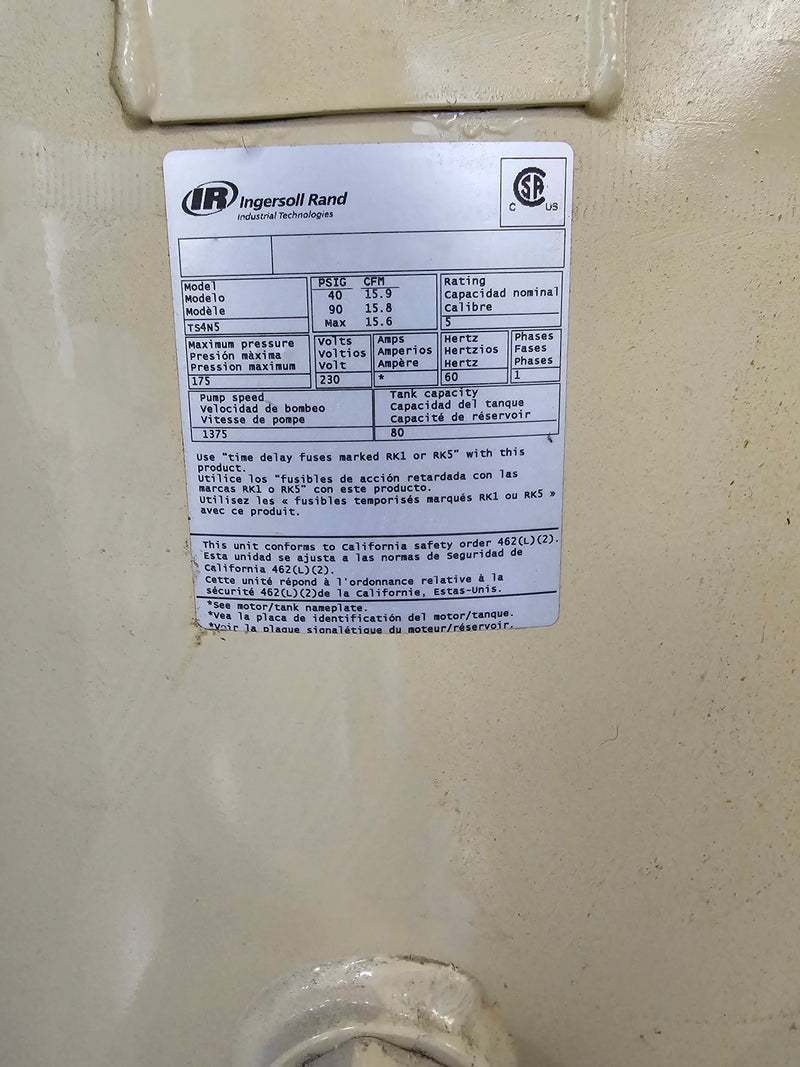 Ingersoll Rand TS 4 N 5 Reciprocating Air Compressor