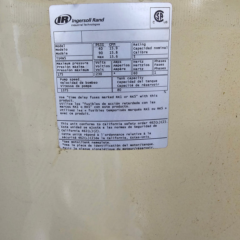 Ingersoll Rand TS 4 N 5 Reciprocating Air Compressor