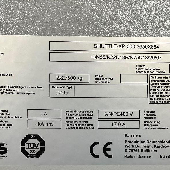 Kardex Shuttle XP 500 3650 X 864 Vertical Lift Module