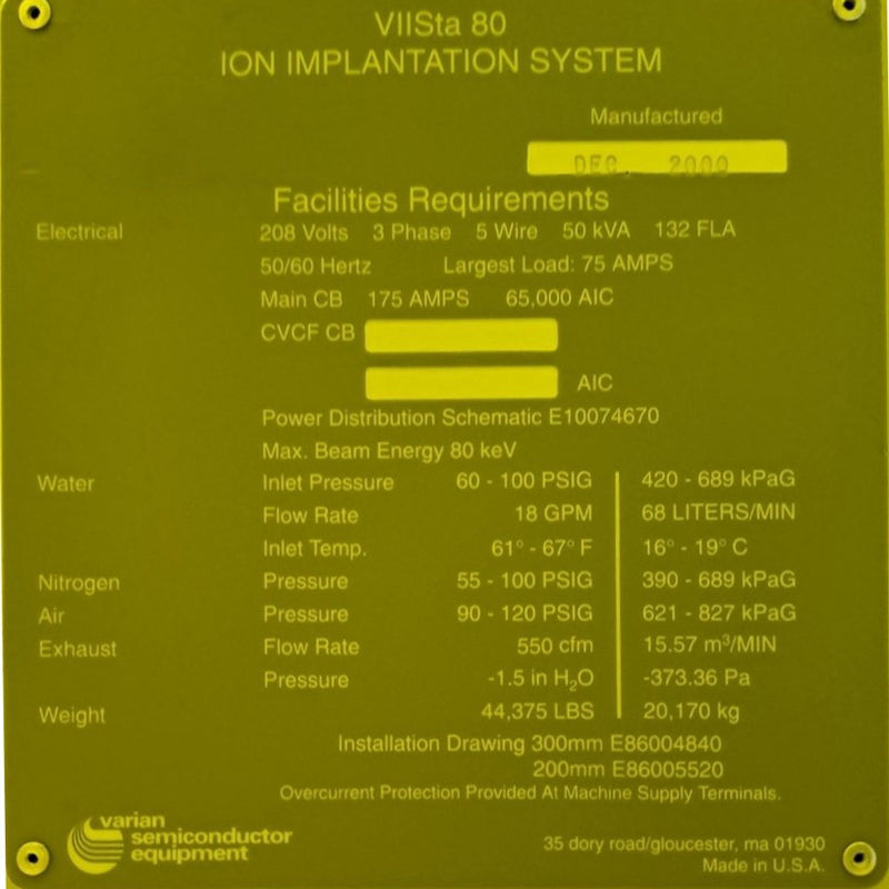 Applied Materials / Varian VIISta 80 High Current Implanter