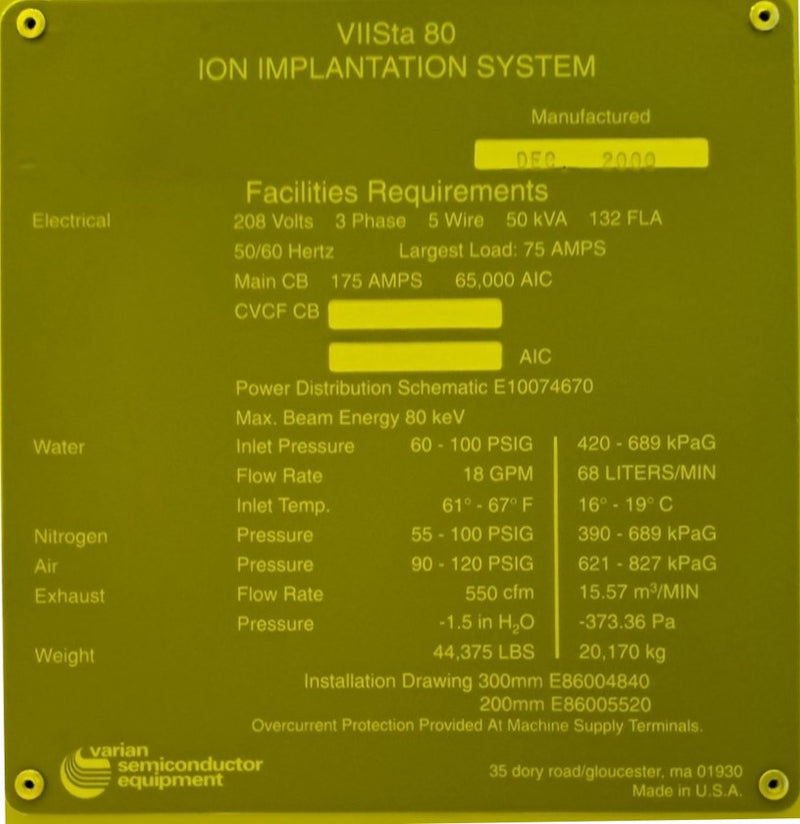Applied Materials / Varian VIISta 80 High Current Implanter