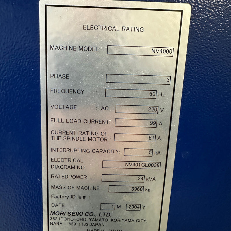 Mori Seiki NV 4000 Vertical Mill
