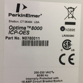 Perkin Elmer Optima 8000 ICP-OES (Optical Emission Spectrometer)