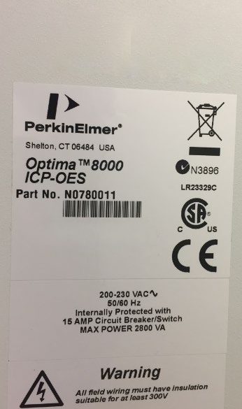 Perkin Elmer Optima 8000 ICP-OES (Optical Emission Spectrometer)