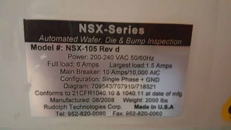 ONTO / Rudolph / August NSX 105 Automated Wafer, Die & Bump Inspection