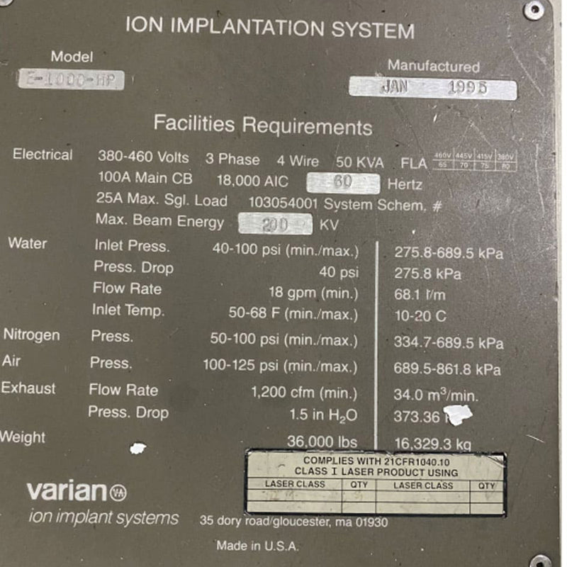 Varian E 1000 HP Ion Implanter