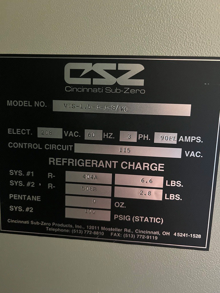 Cincinnati VTS 1.5 3 3 S/WC Sub Zero Environmental Chamber