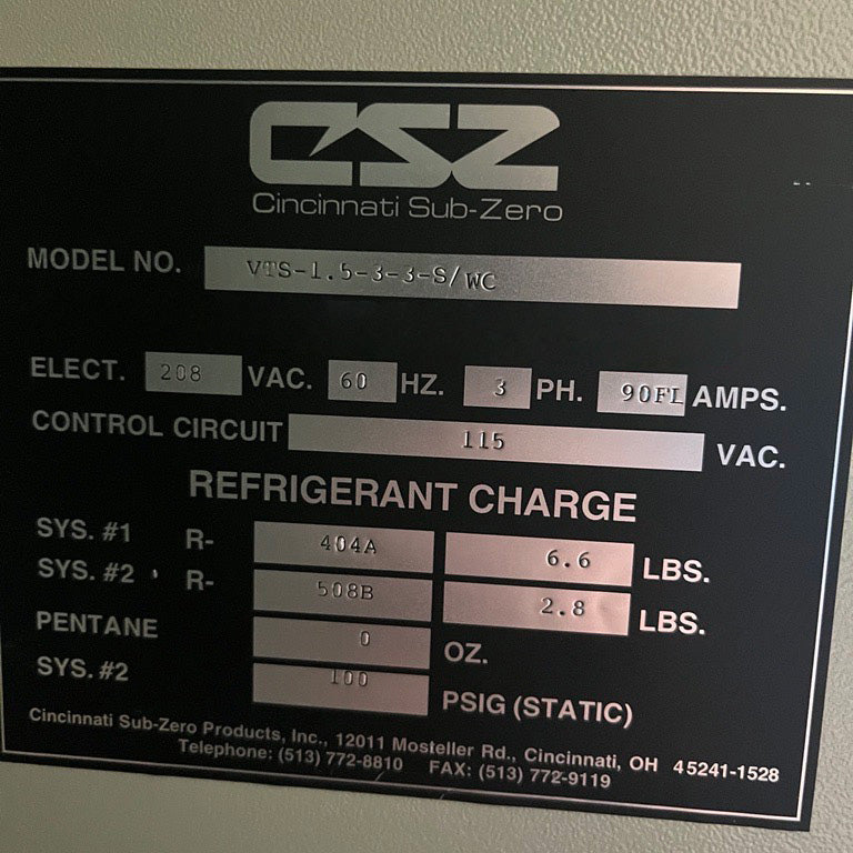 Cincinnati VTS 1.5 3 3 S/WC Sub Zero Environmental Chamber