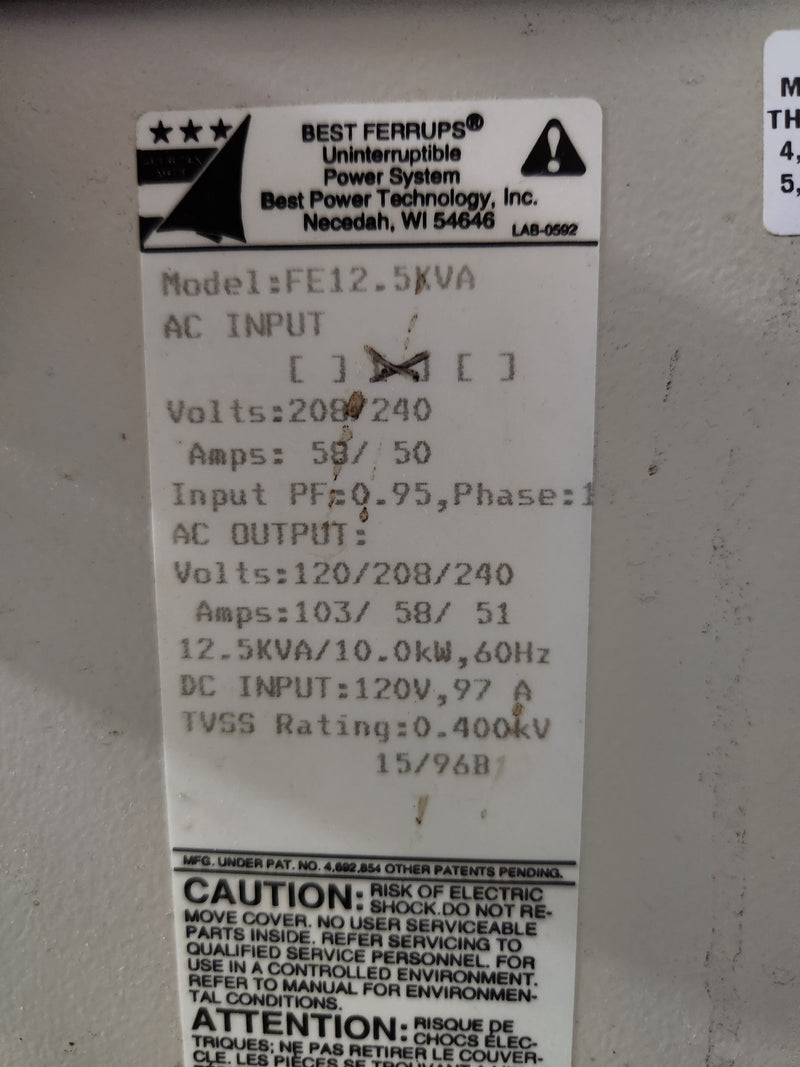 Best Power Ferrups FE 12.5 KVA Uninterruptible Power Supply (UPS)