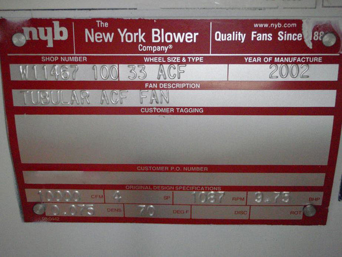 New York Blower 33 ACF Tubular Fan
