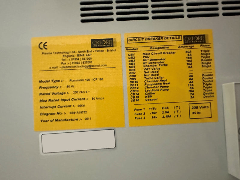Oxford Plasmalab 100 ICP-RIE (Inductively Coupled Plasma - Reactive lon Etch)