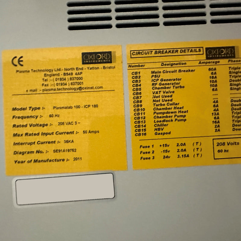 Oxford Plasmalab 100 ICP-RIE (Inductively Coupled Plasma - Reactive lon Etch)