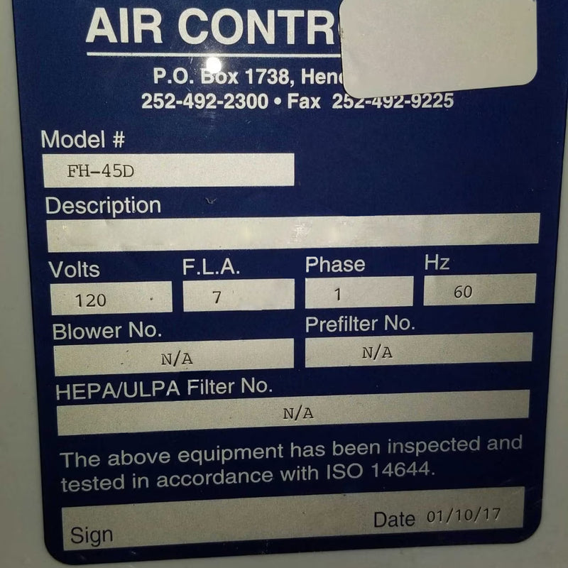 Air Control Microvoid FH-45 D-S Fume Hood Workstation