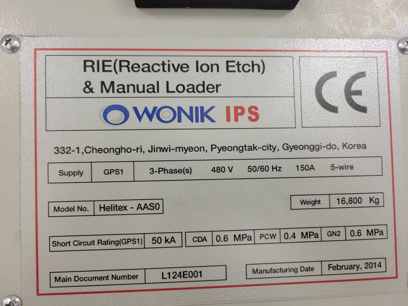 Wonik Helitex AAS 0 RIE (Reactive Ion Etcher)