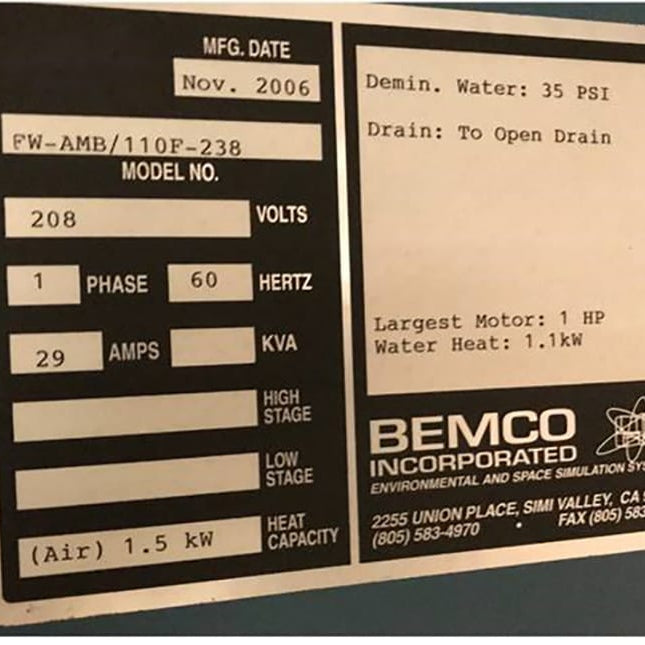 Bemco FW-AMB / 110 F - 238 Environmental Chamber