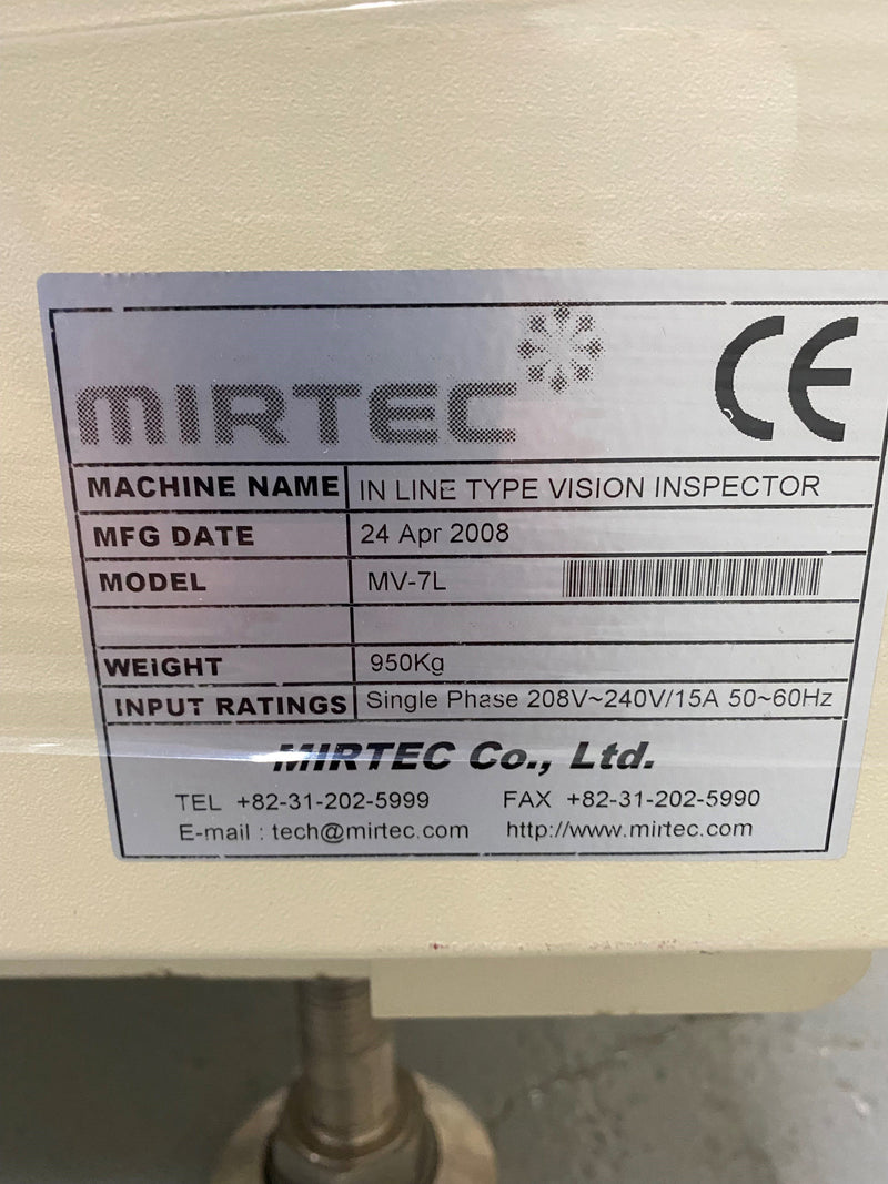Mirtec MV 7 L In-Line Vision Inspector