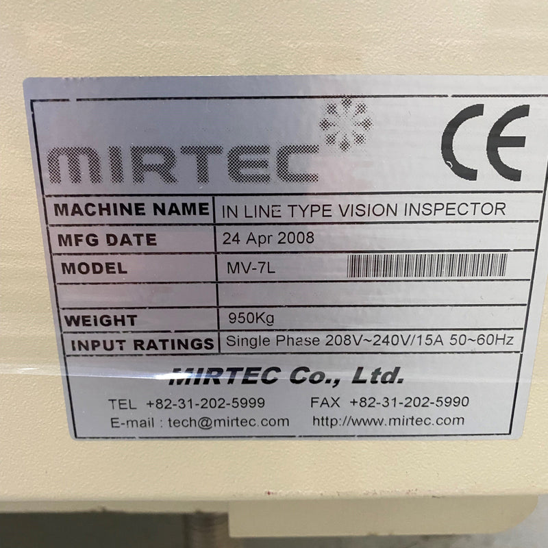 Mirtec MV 7 L In-Line Vision Inspector