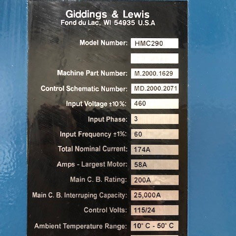 Giddings & Lewis HMC 290 Horizontal Machining Center