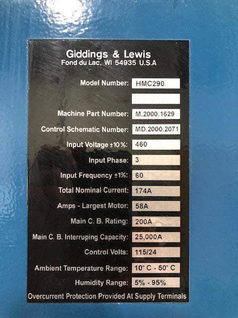 Giddings & Lewis HMC 290 Horizontal Machining Center