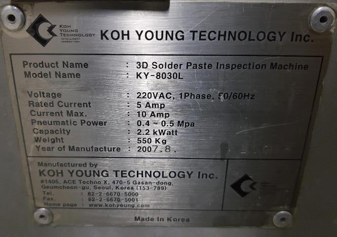 Koh Young KY 8030 L 3D Solder Paste Inspection