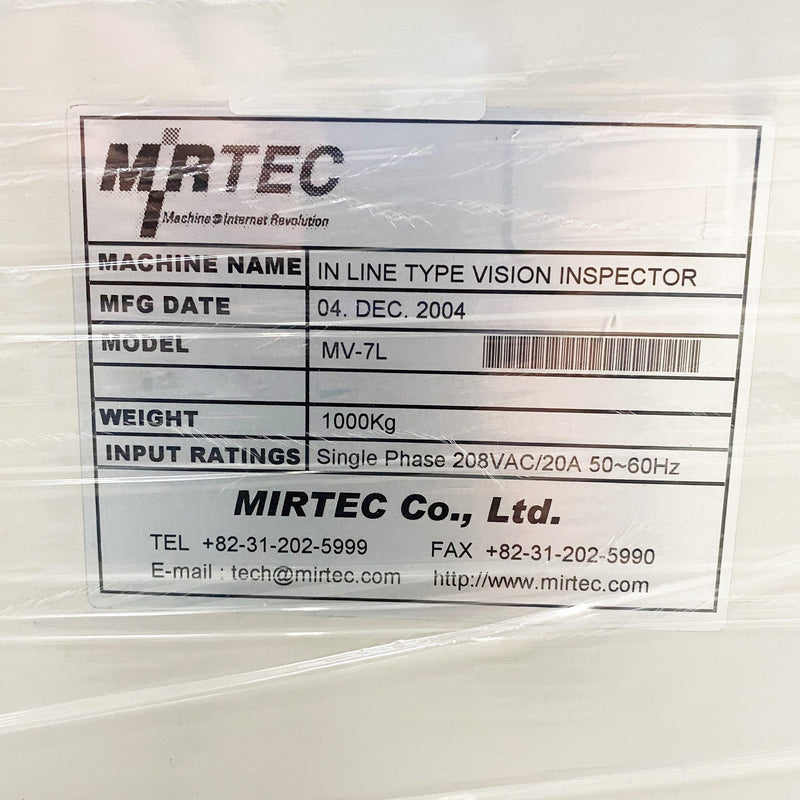 Mirtec MV 7 L In-Line Vision Inspector