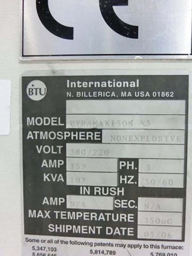 BTU Pyramax 150 N X 5 Reflow Oven