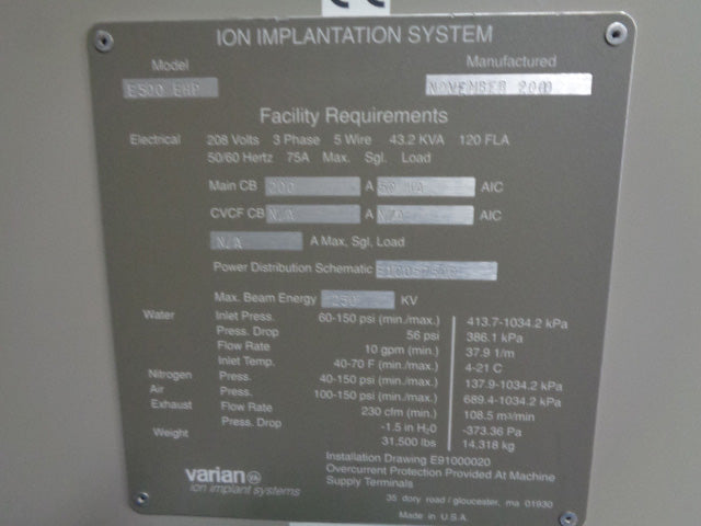 Varian E 500 EHP Ion Implant System