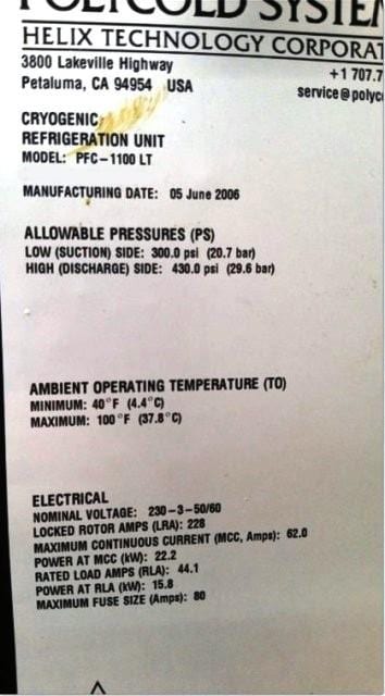 Polycold PFC 1100 LT Chiller
