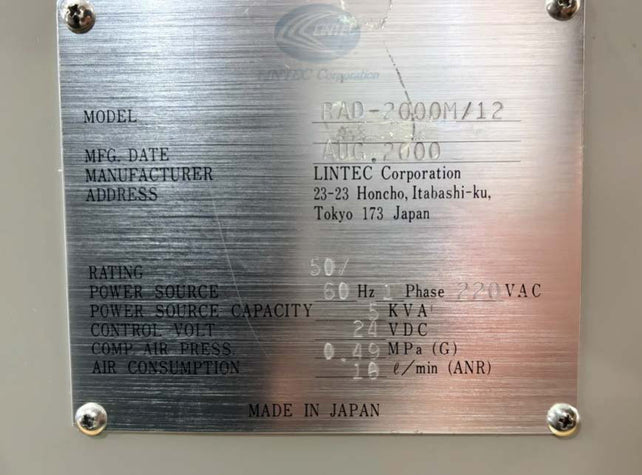 Lintec RAD 2000 M 12 UV Irradiator