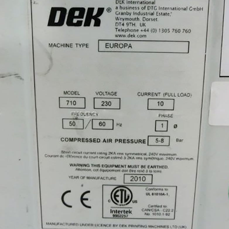 Dek Europa RTC Screen Printer