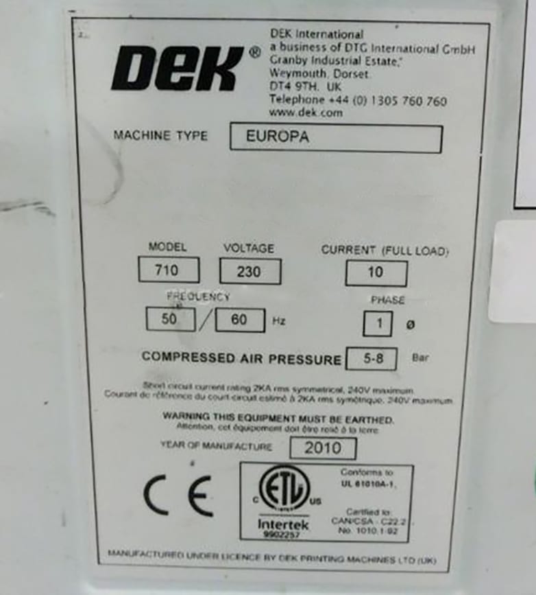 Dek Europa RTC Screen Printer