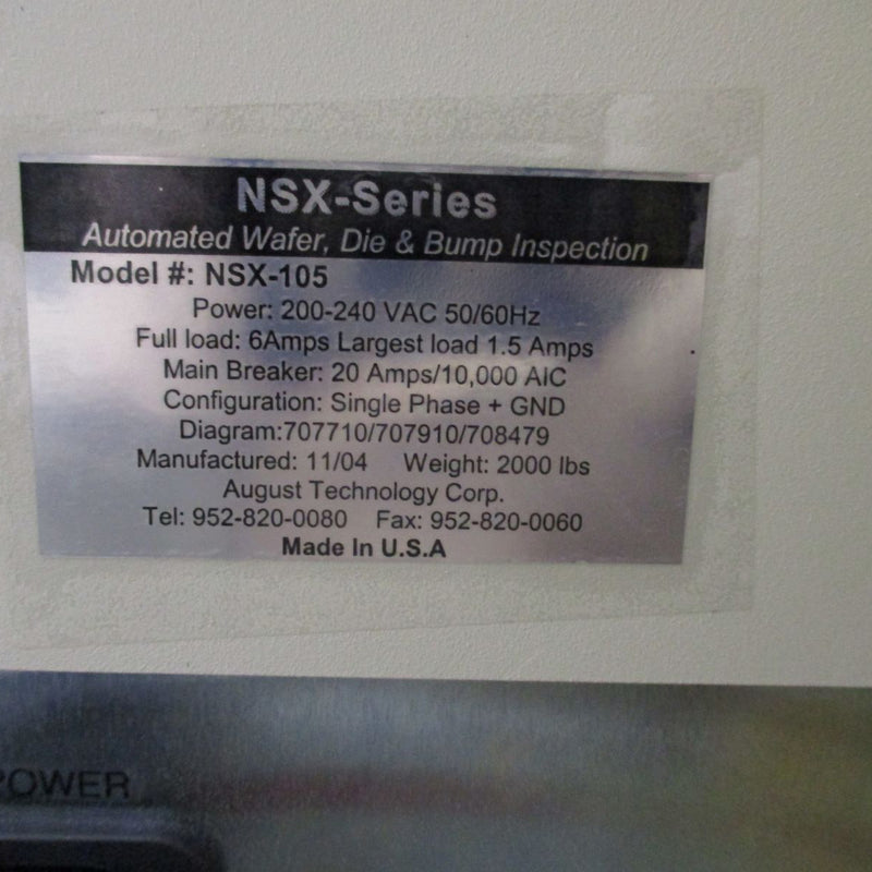 ONTO / Rudolph / August NSX 105 Automated Wafer, Die & Bump Inspection