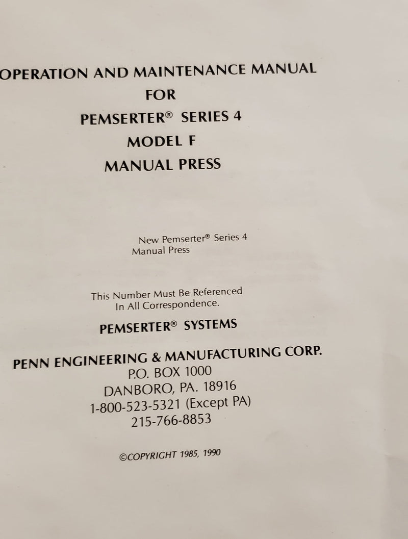 Penn Engineering Pemserter Series 4 Manual Press
