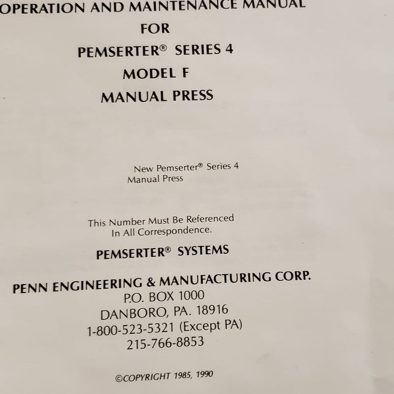 Penn Engineering Pemserter Series 4 Manual Press