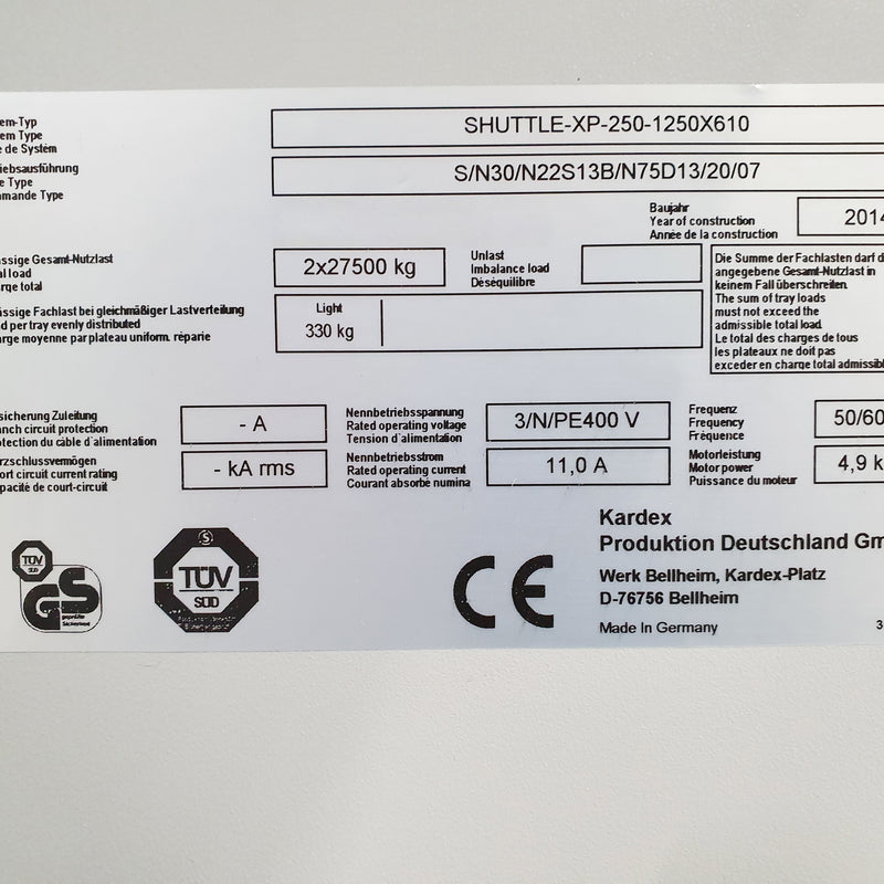 Kardex Shuttle XP 250 1250 X 610 Pasternoster