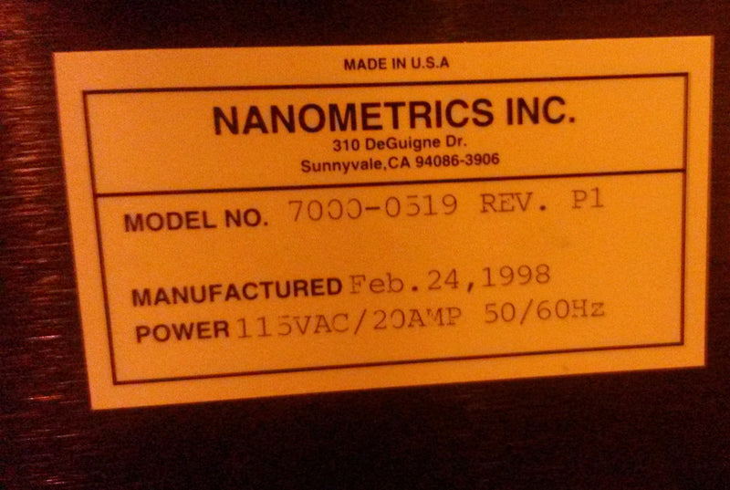ONTO / Nanometrics 8300 X Film Thickness Analyzer