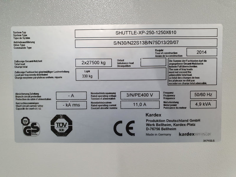 Kardex Shuttle XP 250 1250 X 610 Pasternoster