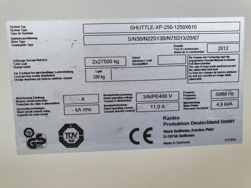Kardex Shuttle XP 250 1250 X 610 Pasternoster