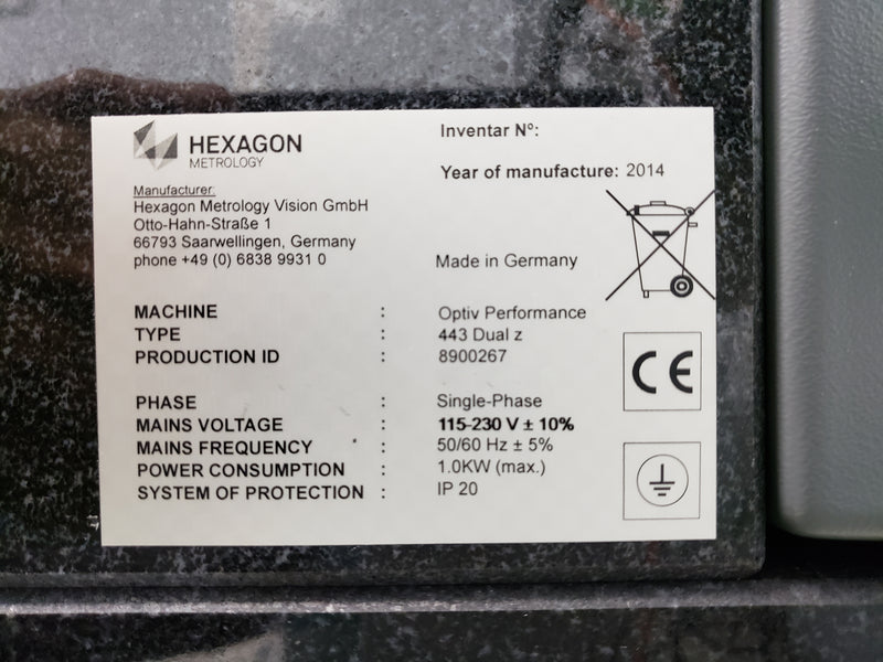 Hexagon 443 Dual Z Optiv Performance Measuring Machine