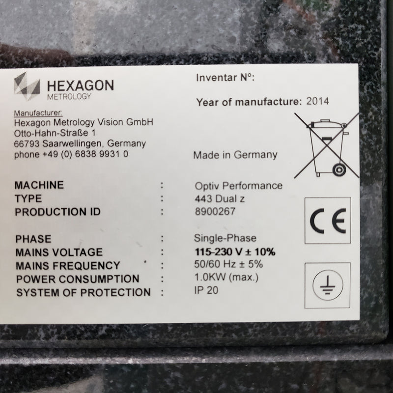 Hexagon 443 Dual Z Optiv Performance Measuring Machine