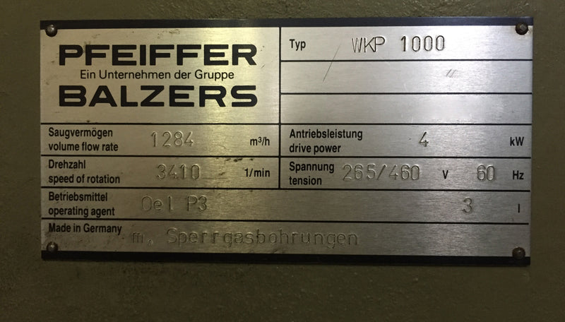 Pfeiffer Duo 250 A Dual Stage Vane Vacuum Pump