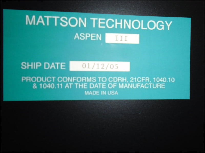 Mattson Aspen III ICPHT Plasma Asher
