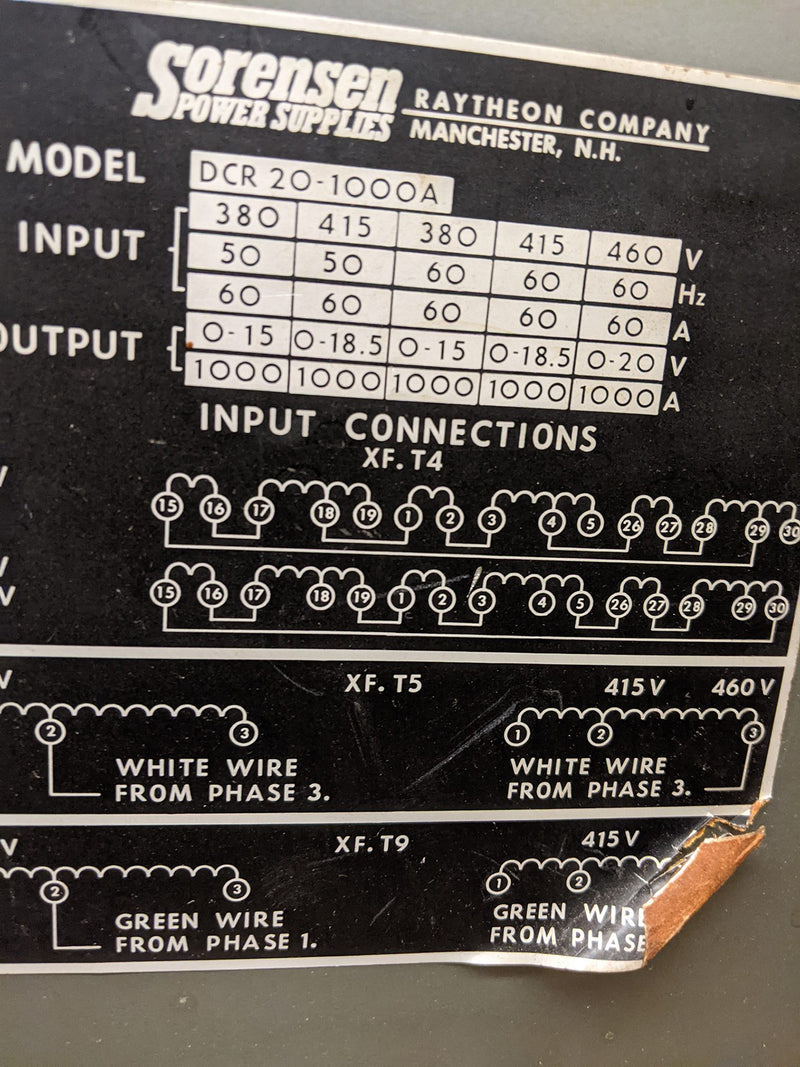 Sorensen DCR 20-1000 A DC Power Supply