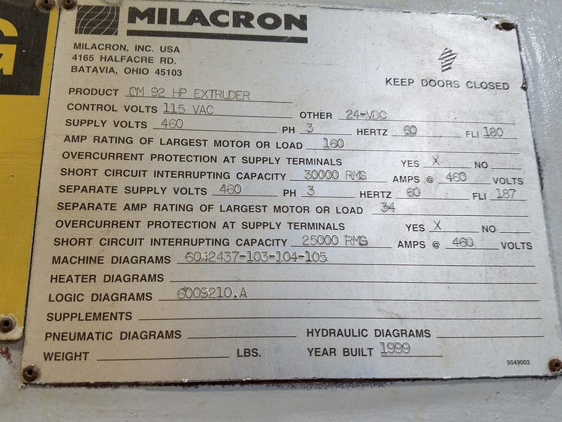 Milacron CM 92 HP Extruder