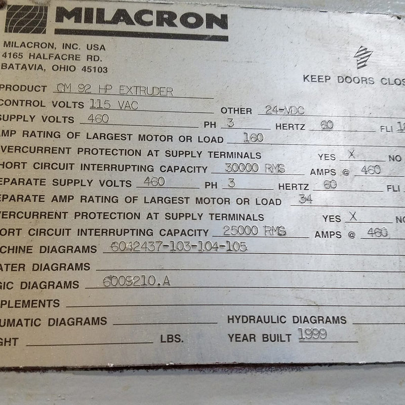 Milacron CM 92 HP Extruder