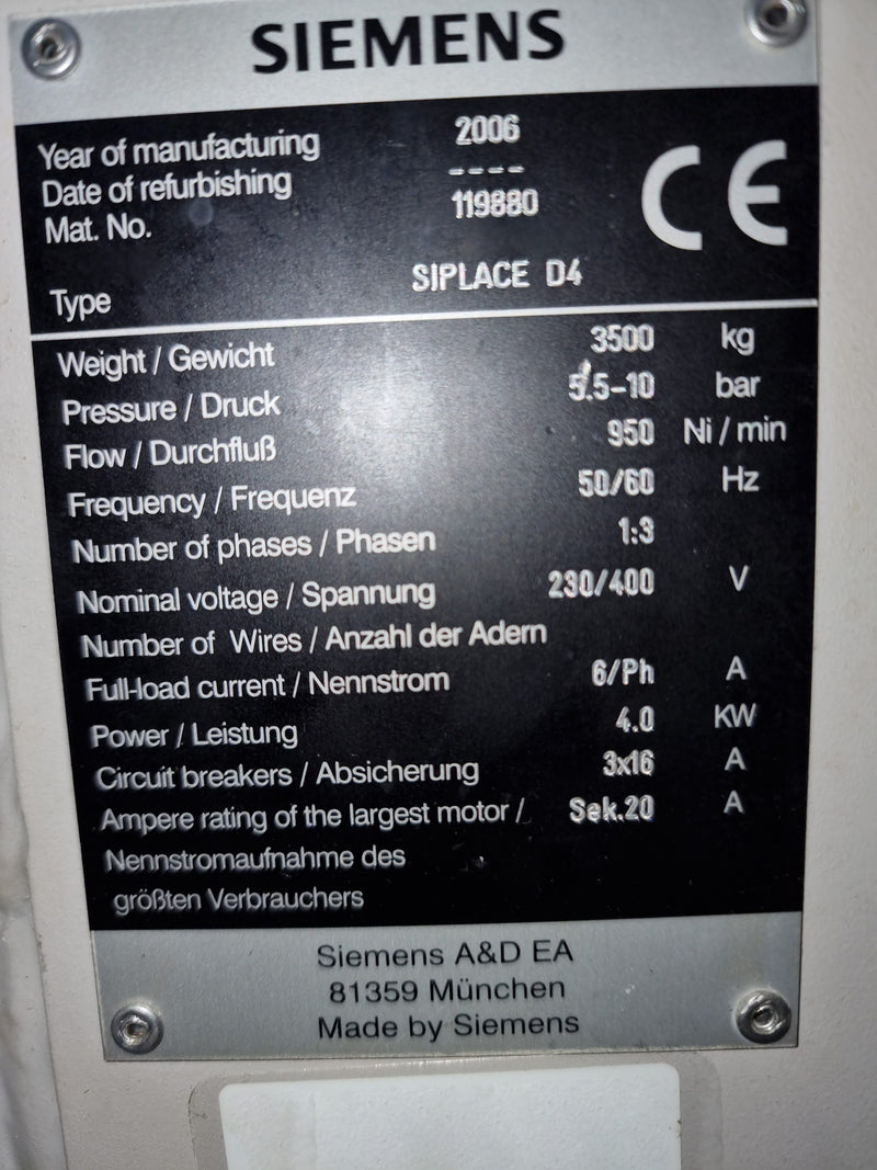 Siemens Siplace D 4 Placement Machine